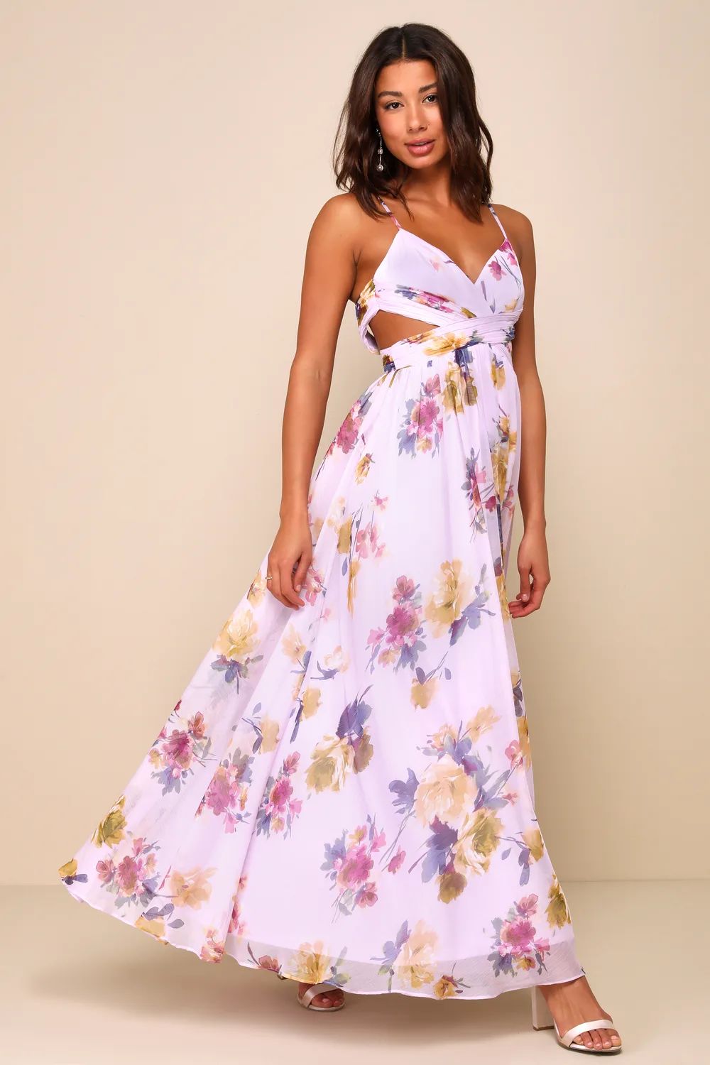 Exceptional Dream Lavender Floral Backless Cutout Maxi Dress | Lulus