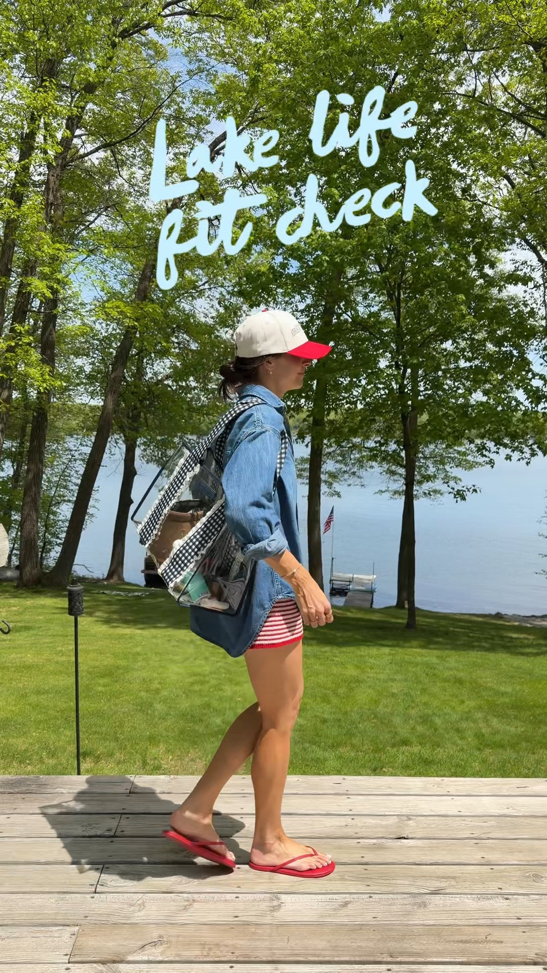 Memorial Day outfit ❤️🤍💙 
Denim shirt: true to size (S) oversized fit
Stripe shorts: tts (S) stretchy!
Flip flops: tts, size up for half sizes 

Lake day outfits / casual 4th of July outfit / patriotic outfit ideas

#LTKootd #LTKSaleAlert #LTKSwim