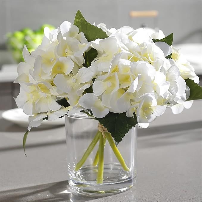 "N/A" GreenHouzz Artificial Flowers in Clear Glass Vase with Faux Water Silk Hydrangea Arrangemen... | Amazon (US)