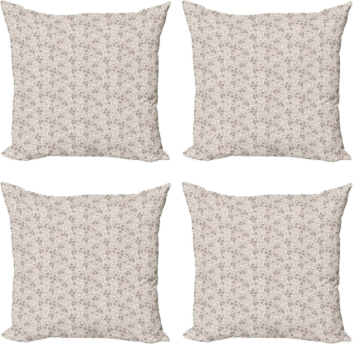 Lunarable Botanical Throw Pillow Cushion Case Pack of 4, Monochrome Flower Silhouettes in Vintage... | Amazon (US)