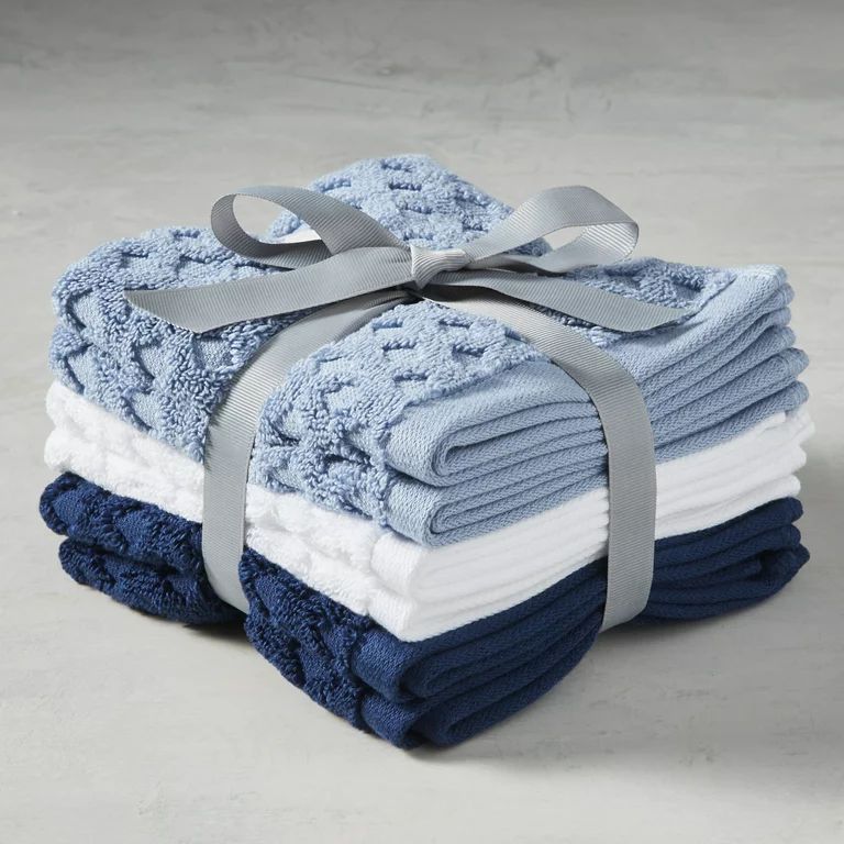 Better Homes & Gardens Signature Soft Textured 6 Piece Washcloth, Blue/White | Walmart (US)