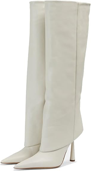 Goolita Fold Over Boots For Women, Pointed Toe Stiletto Heel Knee High Boots Leather Comfortable ... | Amazon (US)