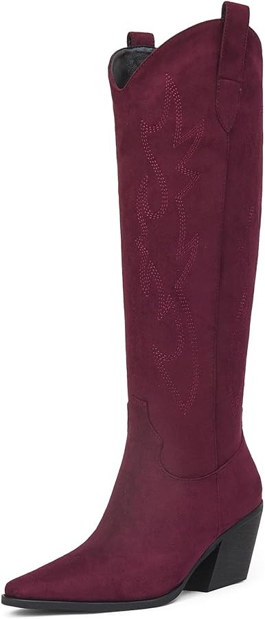 iiimmu Cowgirl Boots Women Knee High Boots Pointed Toe and Block Heel Cowboy Suede and Faux Leath... | Amazon (US)