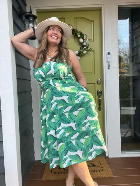 The perfect summer Sundress. Featuring adjustable spaghetti straps. A fun palm print with a line hem and pockets 

#LTKmidsize #LTKSeasonal #LTKstyletip