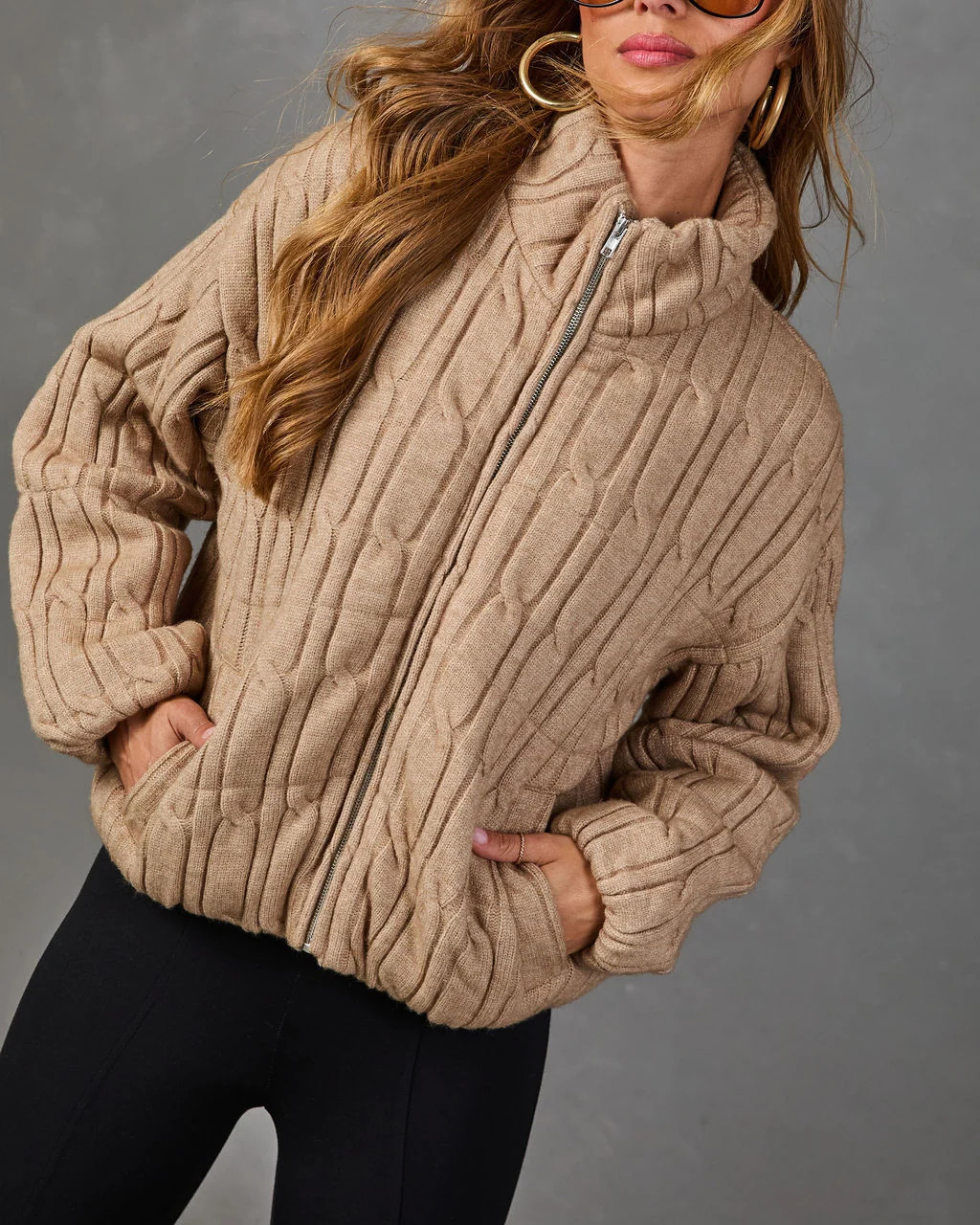 Luxe Embrace Cable Knit Funnel Neck Jacket | VICI