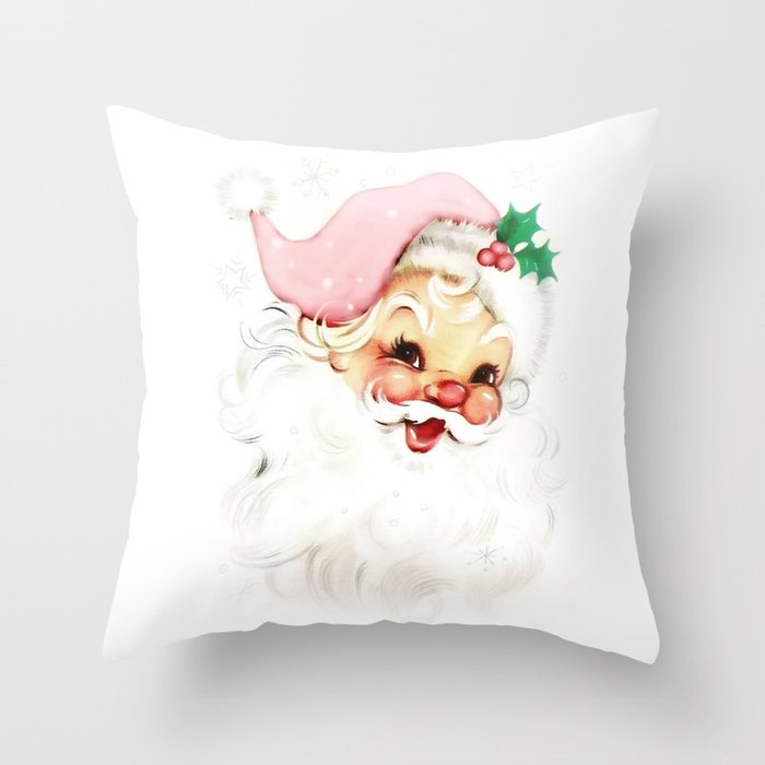 pink retro vintage santa Throw Pillow | Society6
