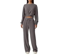 QINSEN Women 2 Piece Outfits Sweatsuit Set Twist Front Cropped Sweatshirt Wide Leg Sweatpant Loun... | Amazon (US)