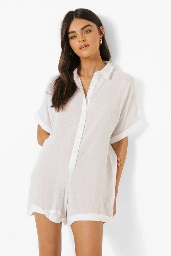 Cheesecloth Oversized Button Detail Playsuit | Boohoo.com (US & CA)