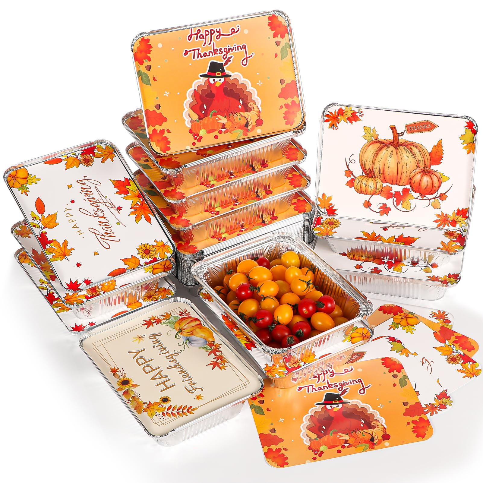 Thanksgiving Aluminum Food Containers With Lids - 48 PCS Disposable Turkey Tin Foil Pans for Left... | Amazon (US)