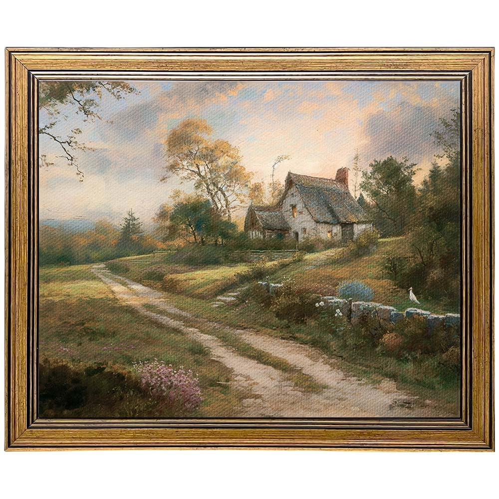 Gold Framed Wall Art, Vintage Countryside Cottage Painting Farmhouse Decor, Retro Picture Canvas ... | Amazon (US)