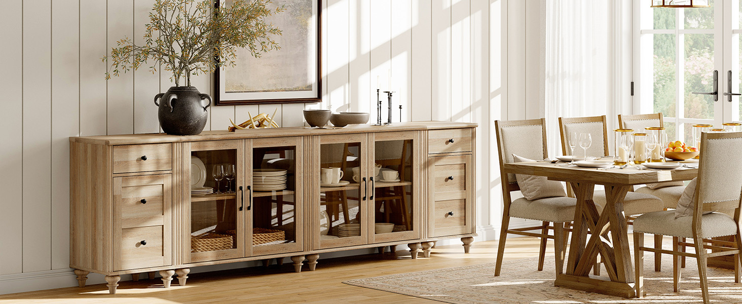 WAMPAT Sideboard Buffet Cabinets with 4-Glass Door, Kitchen Storage Cabinets with Charging Statio... | Amazon (US)