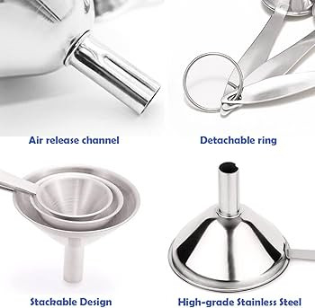 Small Funnels for Filling Bottles, 3 Pcs Stainless Steel Kitchen Funnel Set, Food Grade Mini Meta... | Amazon (US)