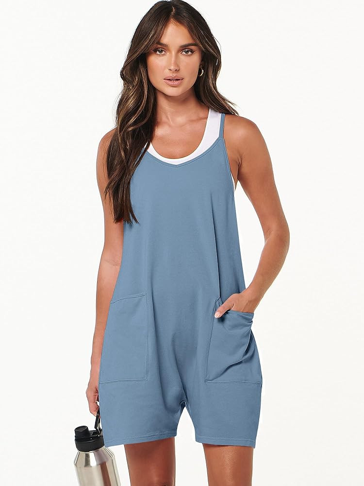 ANRABESS Womens Rompers Summer Casual Loose Sleeveless Overalls Spaghetti Strap Shorts Jumpsuit 2... | Amazon (US)