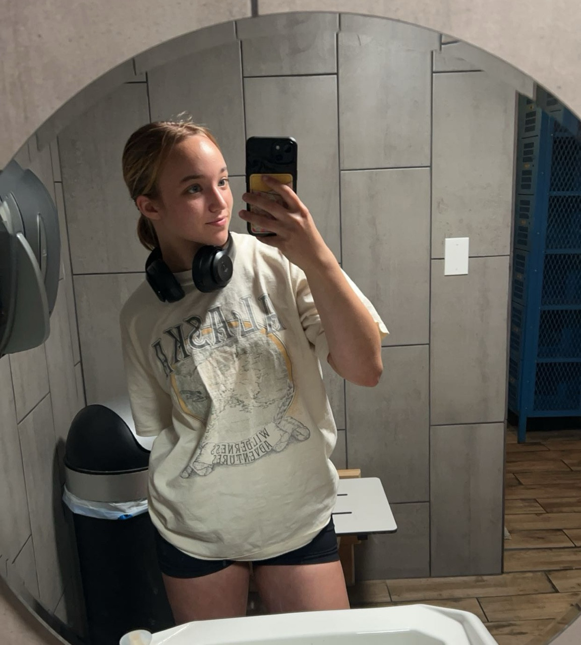 Super cute thrifted oversized tee paired with my fav workout shorts + headphones 

#LTKActive #LTKFitness