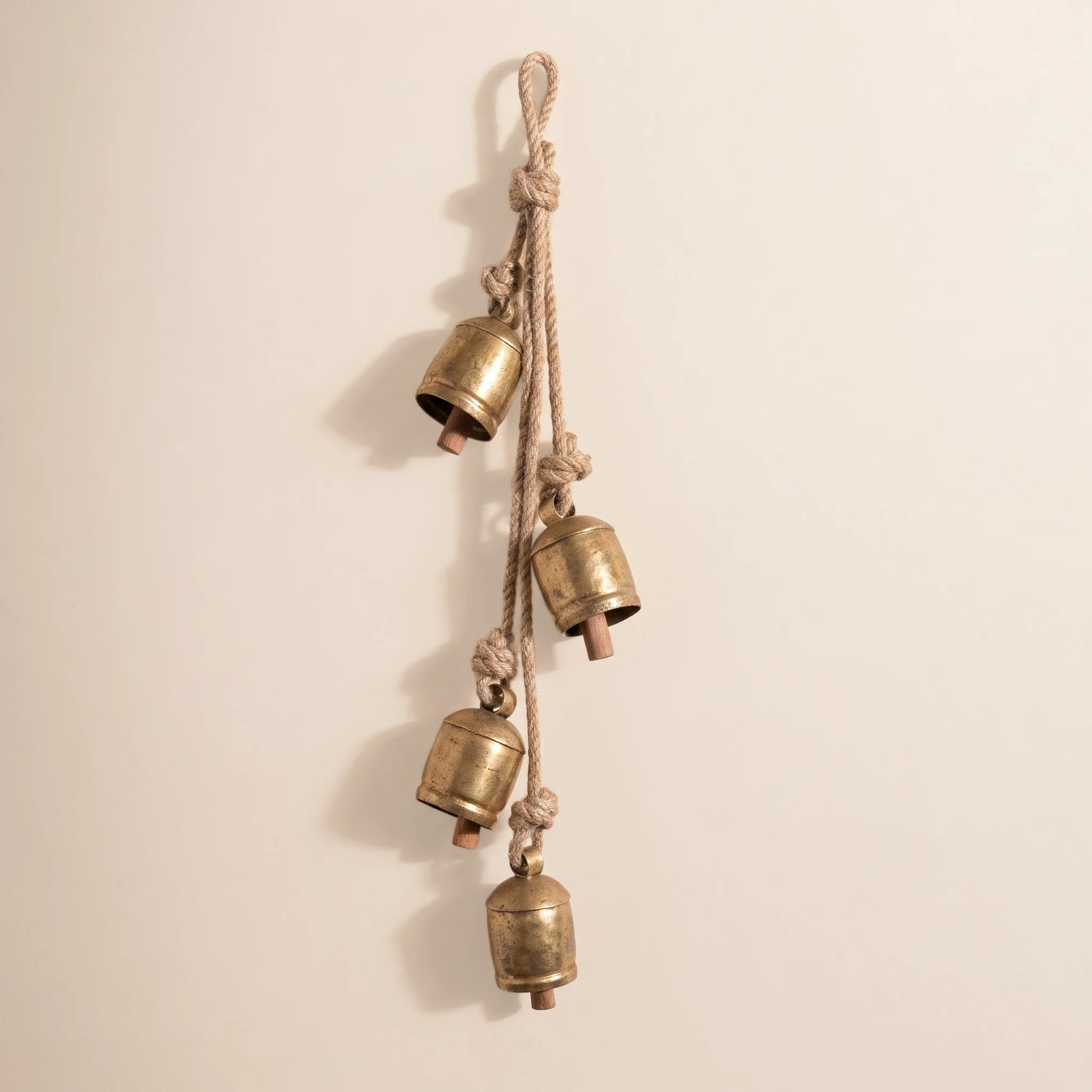 Four Rustic Iron Hanging Bells on Rope – 26" Decorative Christmas Holiday Door Hanger | Wayfair North America