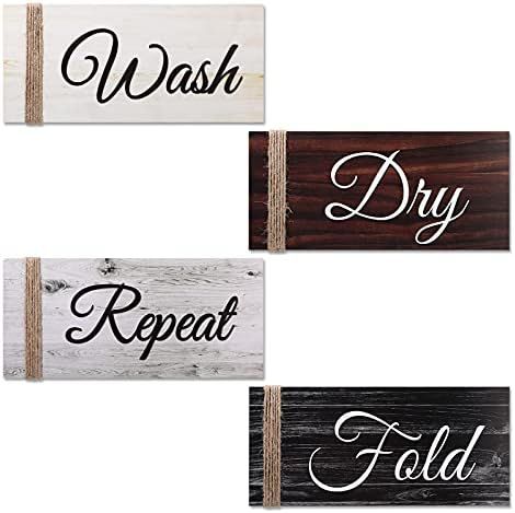 Amazon.com: 4 Pieces Wood Laundry Room Decor Wash Dry Fold Repeat Wall Art Laundry Room Decor and... | Amazon (US)
