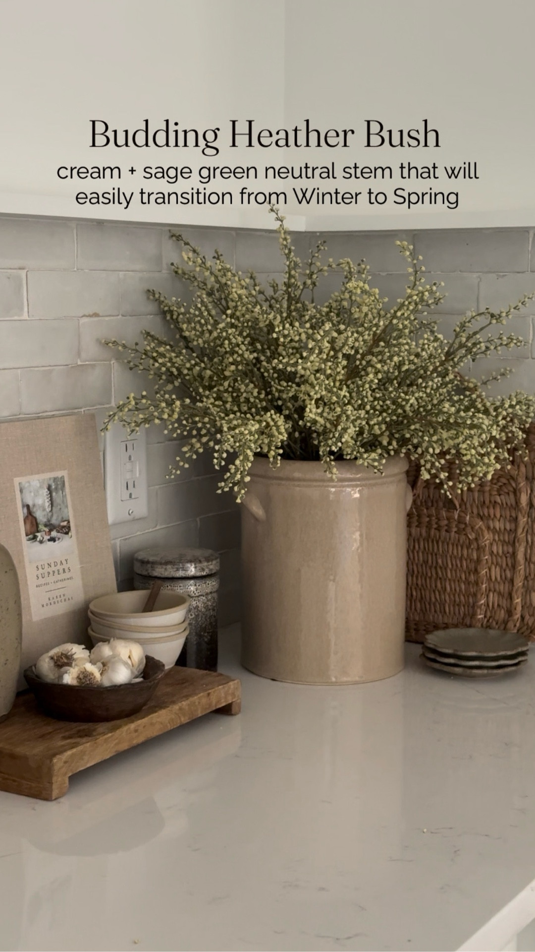 Neutral stems | afloral | winter stems | spring stems | neutral decor | neutral kitchen decor | kitchen counter styling | Kate marker home | McGee & co | Walmart | Amazon | wood pedestal | neutral cookbook | found wood bowl | canister | mini bowl | crock | target | hearth & hand | stoneware

#LTKHome #LTKFindsUnder100 #LTKFindsUnder50