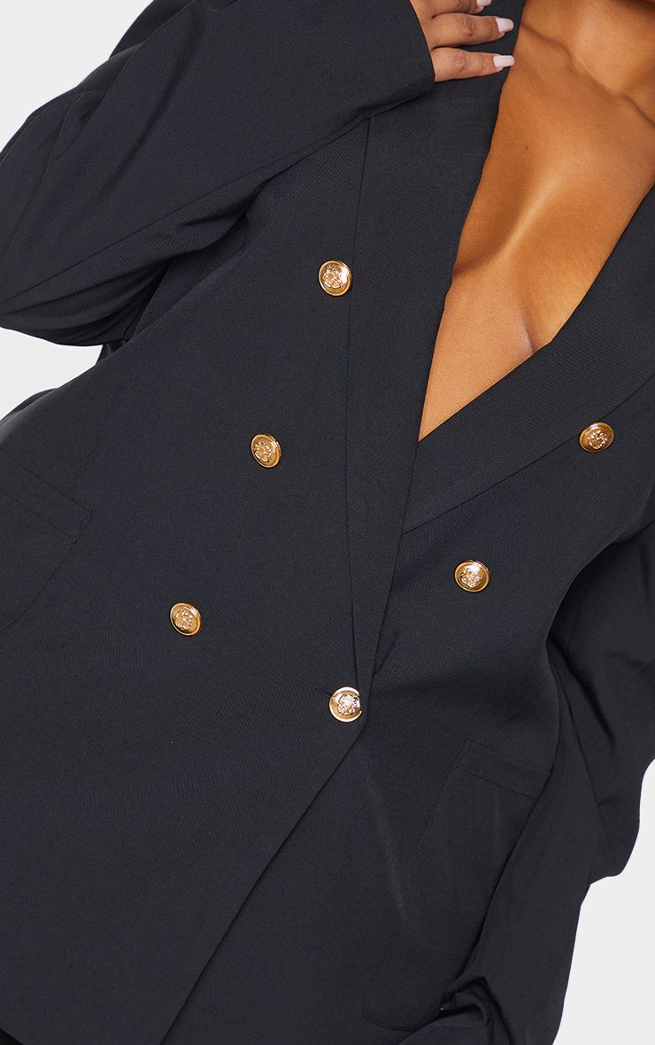 Plus Black Military Button Detail Blazer | PrettyLittleThing US