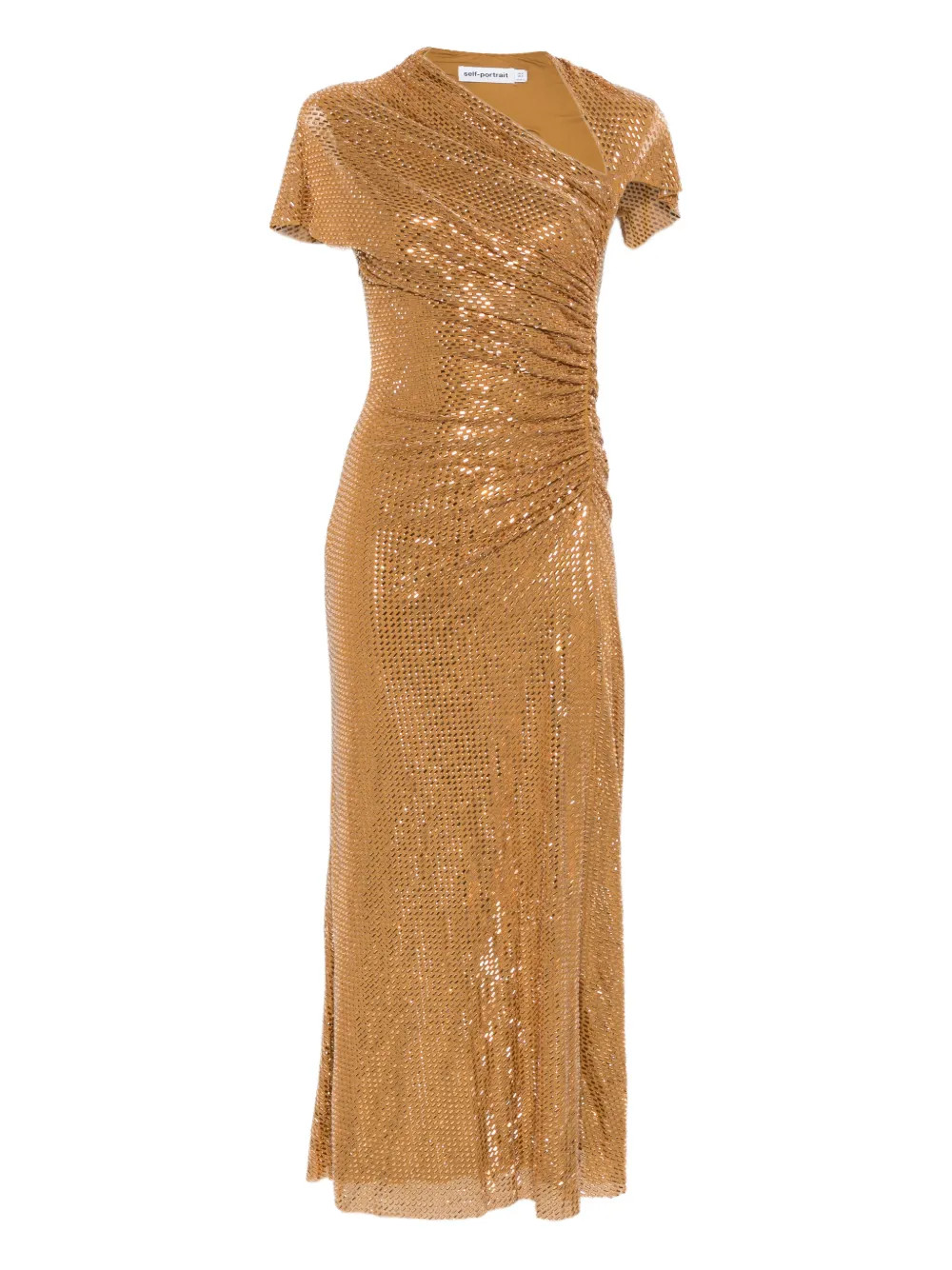 Self-Portrait rhinestoned-embellished Midi Dress | Gold | FARFETCH SG | Farfetch Global