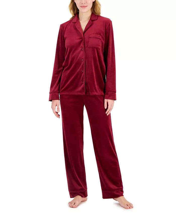 Women's Velour Notch Collar Packaged Pajama Set, Created for Macy's | Macy's