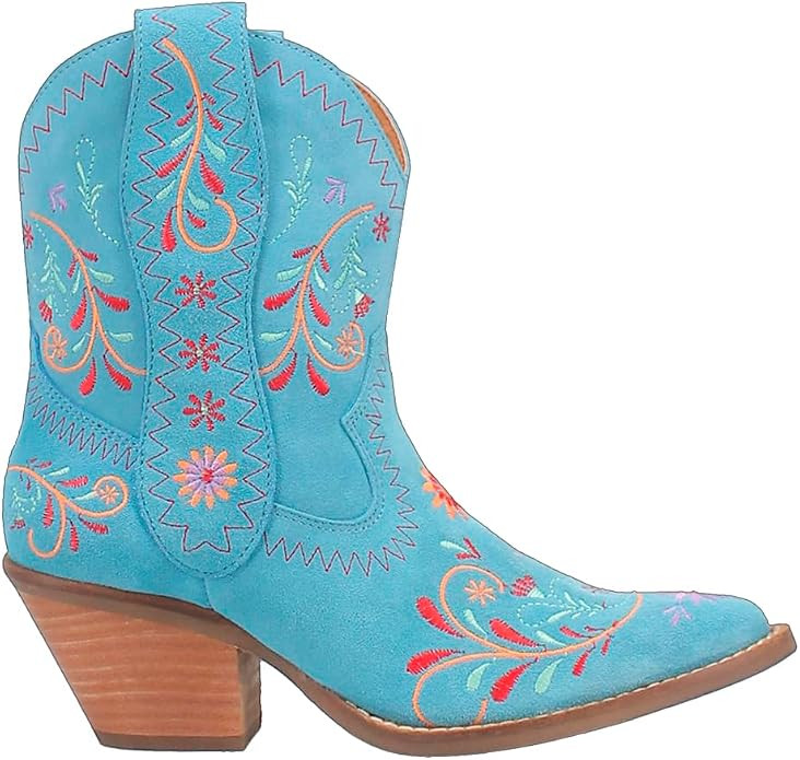 Dingo Womens Sugar Bug Floral Embroidery Round Toe Casual Boots Ankle Mid Heel 2-3" - Blue | Amazon (US)