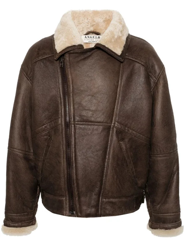 A.N.G.E.L.O. Vintage Cult 1980s shearling-trim Leather Jacket - Farfetch | Farfetch Global