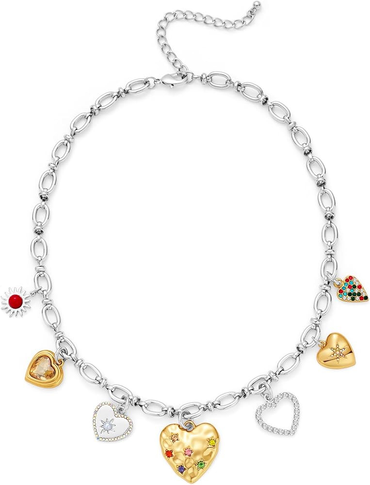 LILIE&WHITE Gold Cross Charms Necklace Trendy Heart Pendant Necklace Chunky Gold Necklaces Fashio... | Amazon (US)