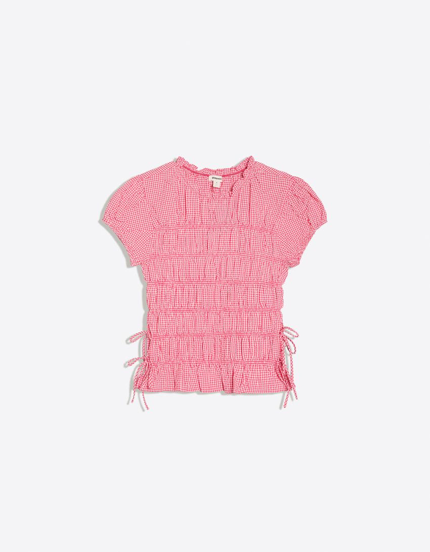 Ruched T-shirt with side ties - Women | Bershka UK