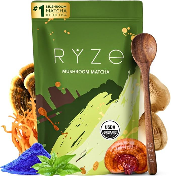 RYZE SUPERFOODS Mushroom Matcha, USDA Organic with 6 Adaptogenic Mushrooms and Ceremonial-Grade M... | Amazon (US)