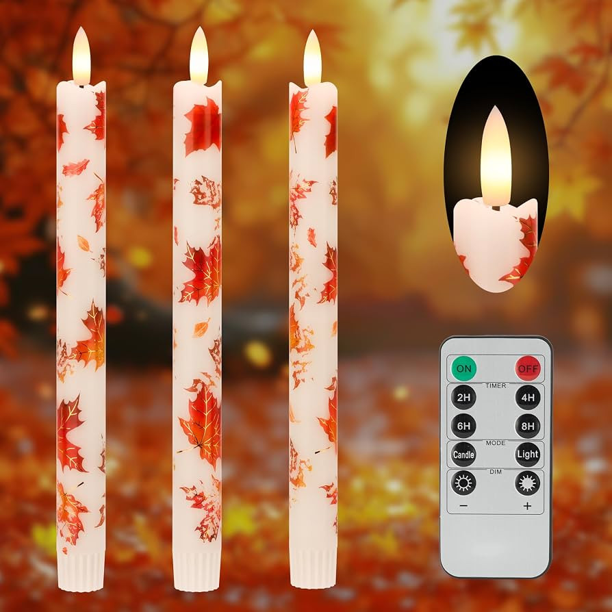 Battery Operated LED, Maple Leaf Design, Real Wax, Remote Control, Warm Flickering Glow, Safe Fal... | Amazon (US)