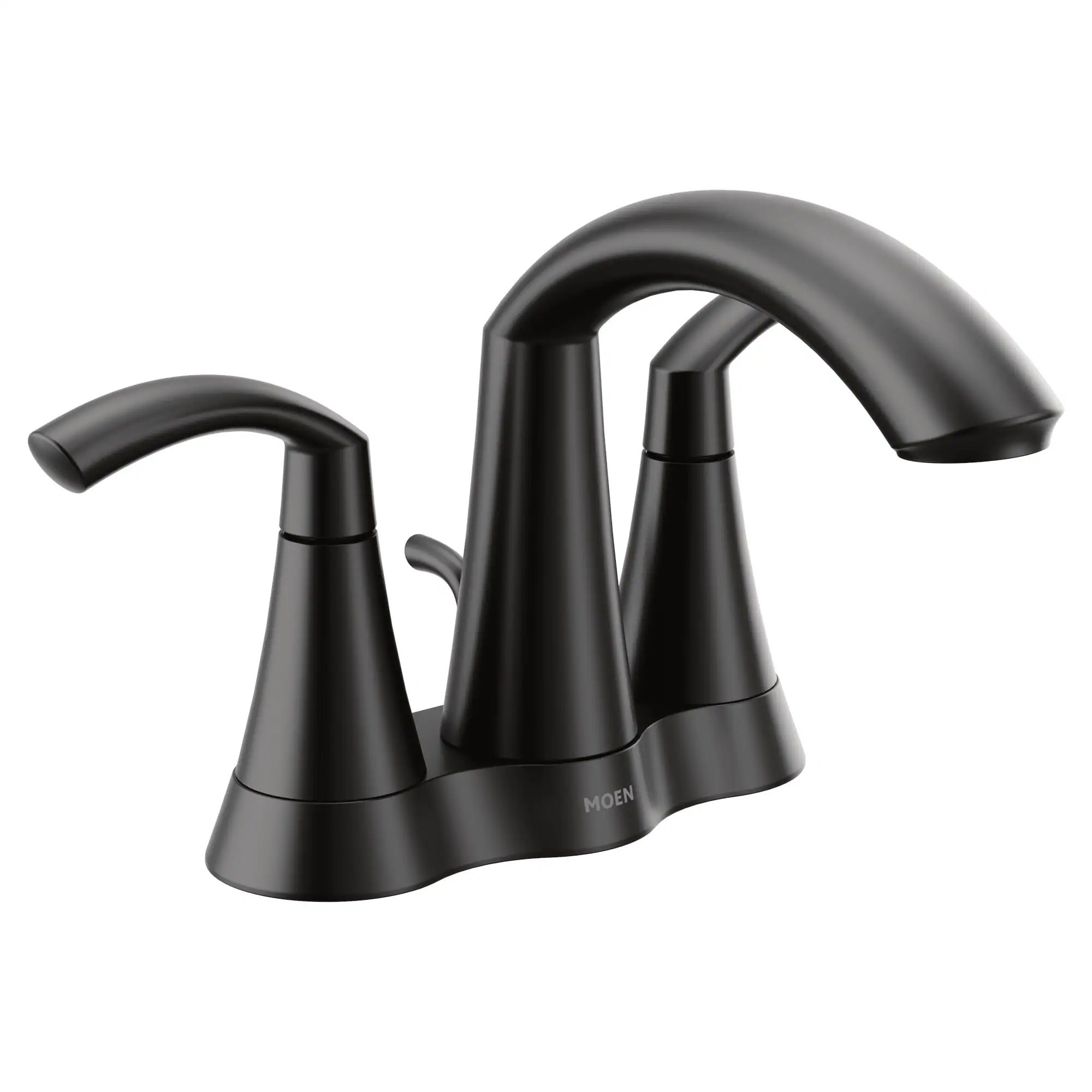 Moen Matte Black 4-in centerset 2-handle WaterSense Mid-arc Commercial/Residential Handle Bathroom Sink Faucet with Drain one_size | 6172BL | Lowe's