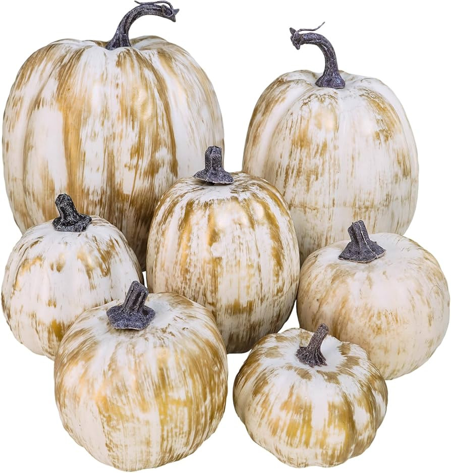 7 Pcs Assorted Sizes Fall Artificial Pumpkins Harvest Pumpkins Faux Foam Pumpkins for Fall Autumn... | Amazon (US)