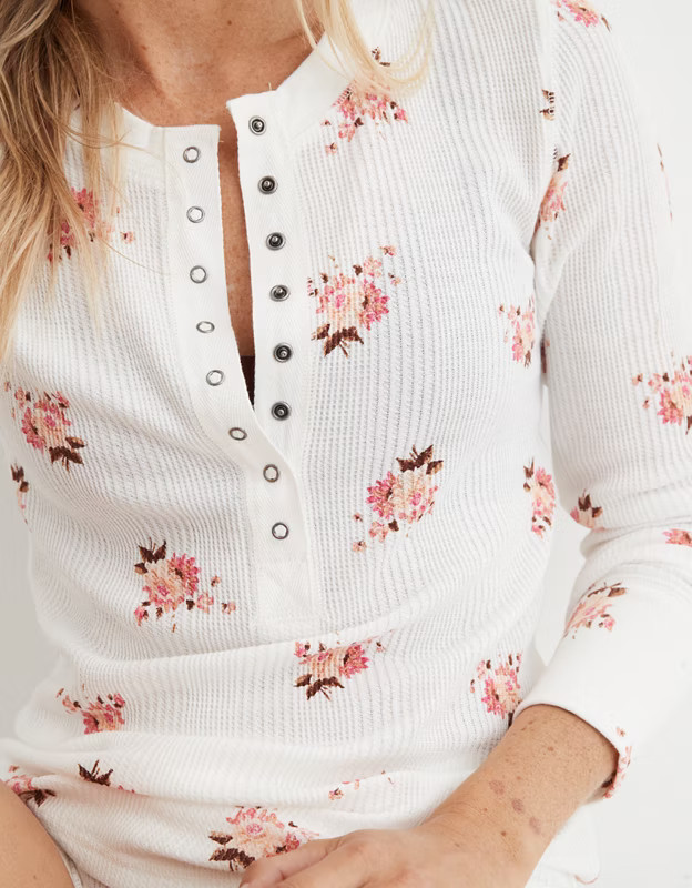 Aerie Heart-Eyes Waffle Henley Long Sleeve T-Shirt | American Eagle Outfitters (US & CA)