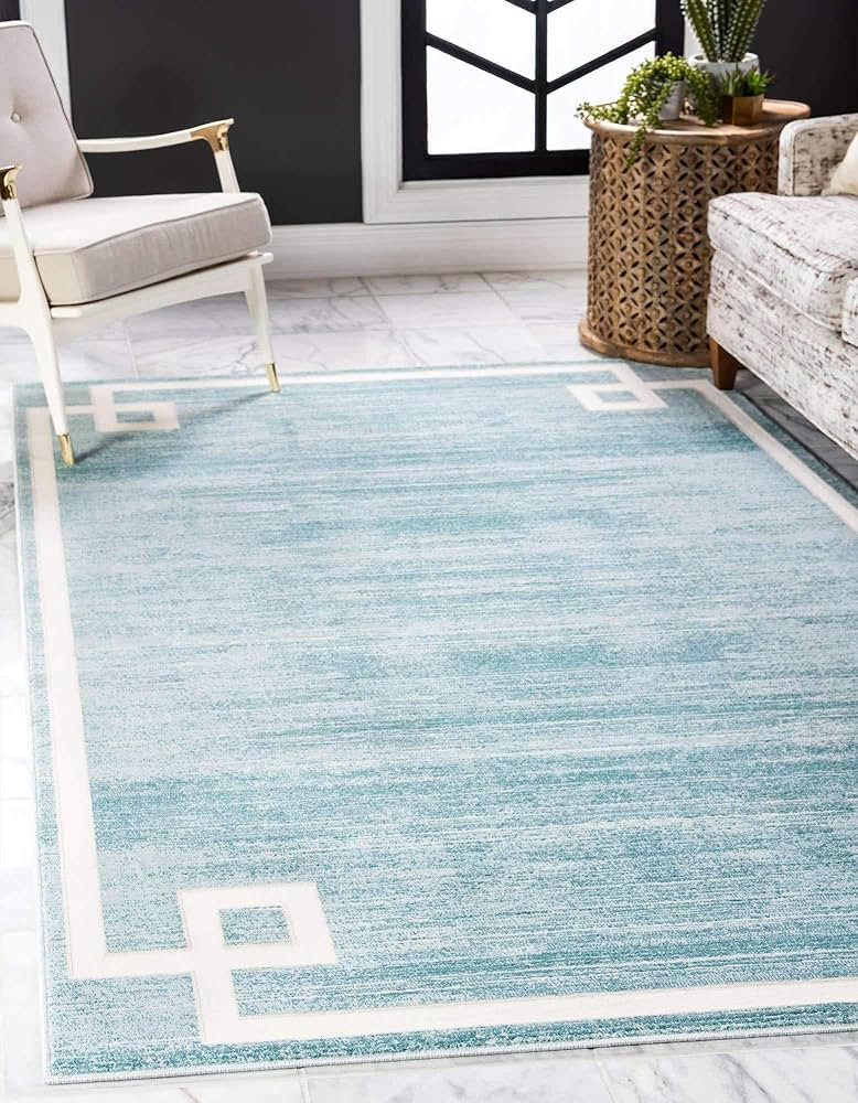 Unique Loom Uptown Collection Area Rug - Lenox Hill (8' x 10' Rectangle, Turquoise/ Ivory) | Amazon (US)