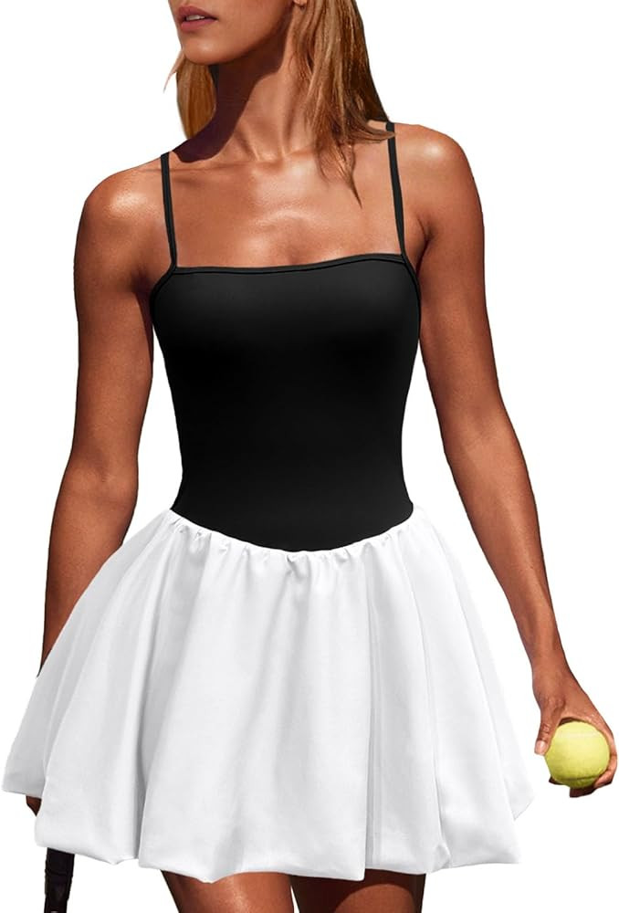 Bubble Athletic Dress for Women Square Neck Tennis Dress with Shorts Spaghetti Strap Mini Summer ... | Amazon (US)