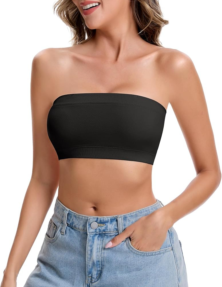 Strapless Bras for Women Tube Tops for Women Bandeau Bra Crop Top Seamless Non-Padded | Amazon (US)