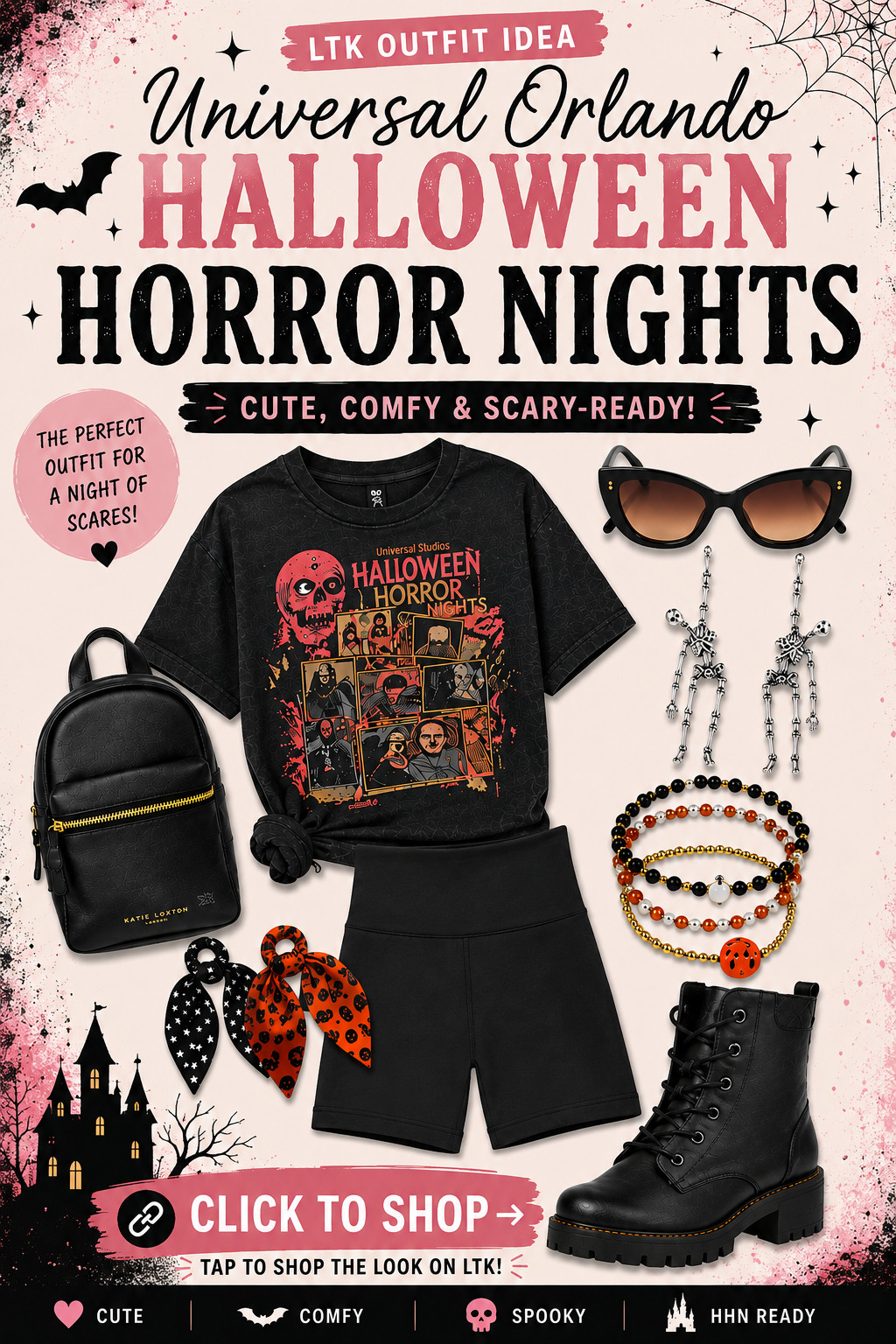 🎃 What I’d Wear to Halloween Horror Nights 🖤

Cute, comfy & spooky enough for a night at HHN 👻🖤 I put together the perfect Universal Orlando outfit with a Halloween graphic tee, black shorts, comfy boots, a mini backpack + spooky accessories. Everything is linked so you can shop the whole look! 🎃✨ 

 #LTKootd #LTKSeasonal