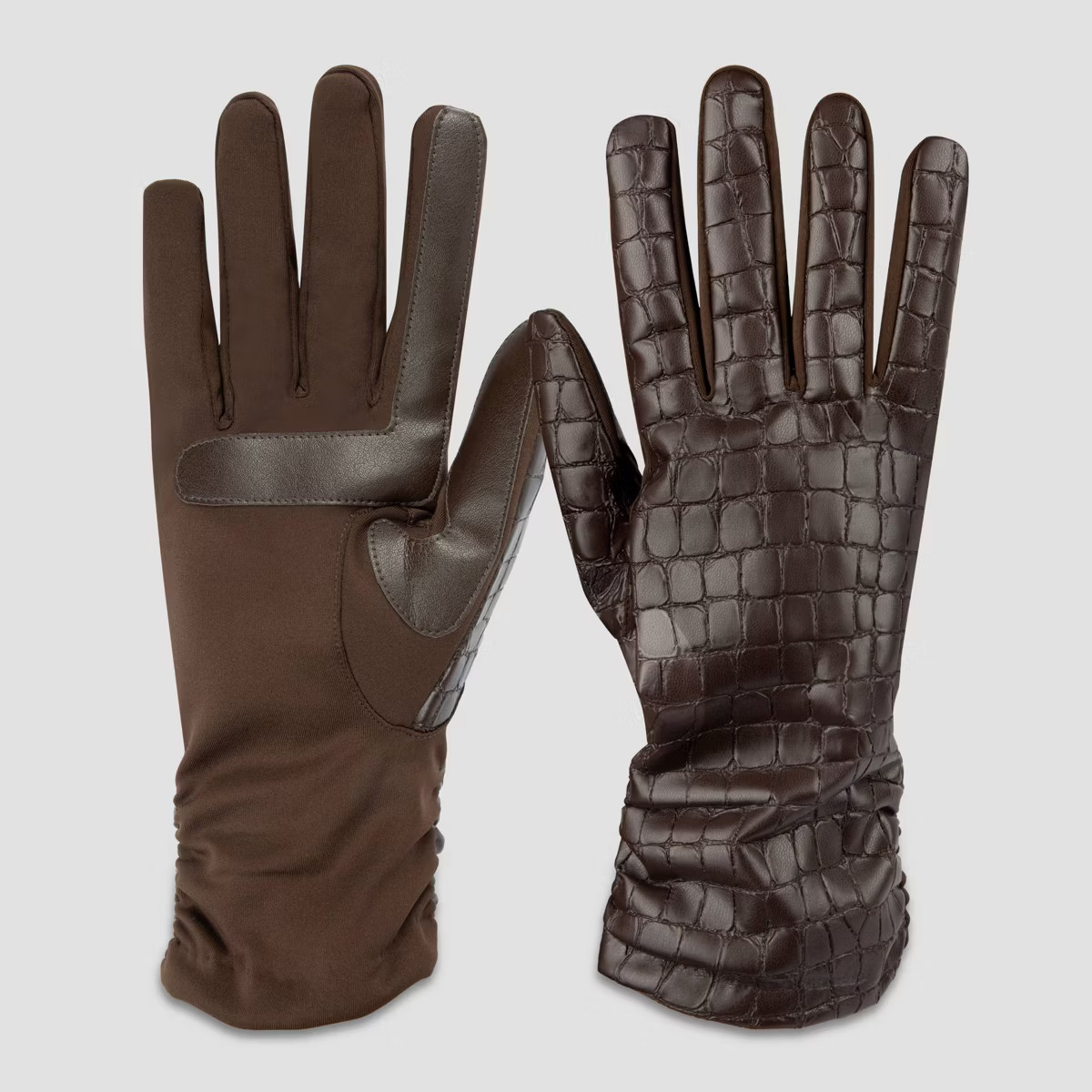 Isotoner Faux Leather Gloves - Brown Croc S/M | Target