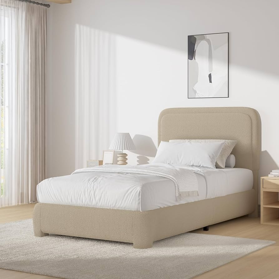 BarnFurin Twin Bed Frame, Cloud Boucle Headboard, Rounded Corners, Beige | Amazon (US)