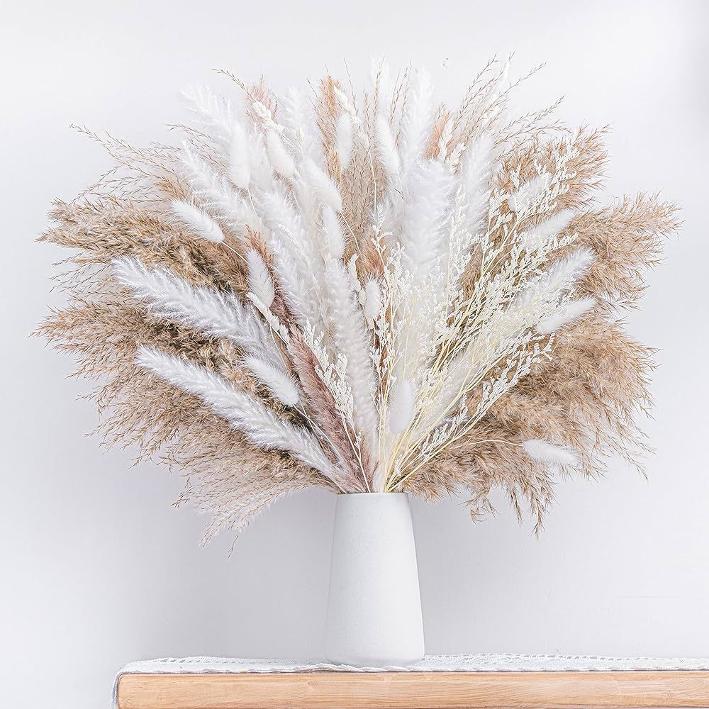 Natural Dried Pampas Grass Bouquet 86PCS + 10PCS Grass ,Boho Home Decor Bouquet, Phragmites Dried... | Amazon (US)