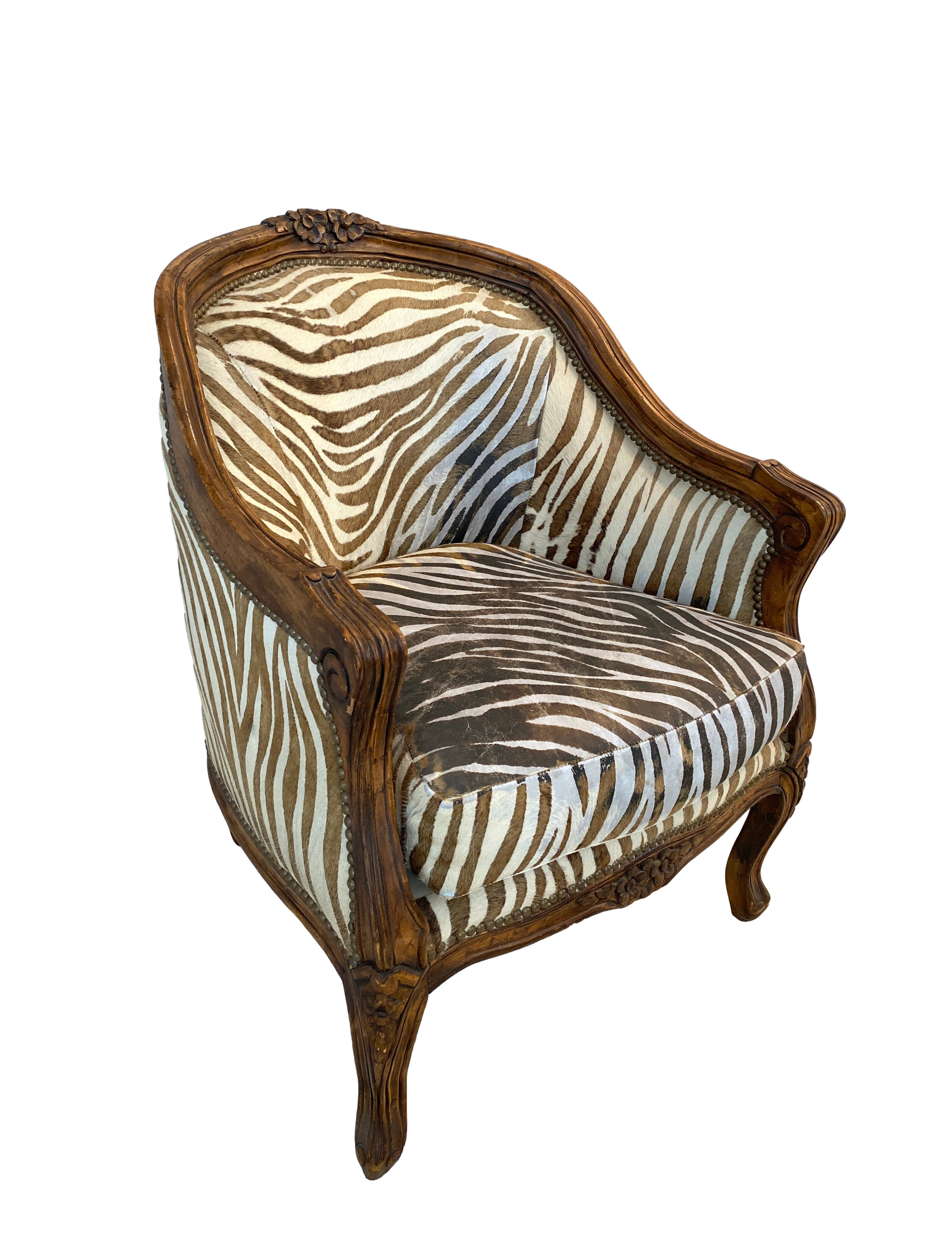 Bergere Armchair W/ Zebra Print Cowhide - Ballyhoo - brown | Lounge Chair, Easy Chair - Comfortable, Sturdy, Durable | One Kings Lane