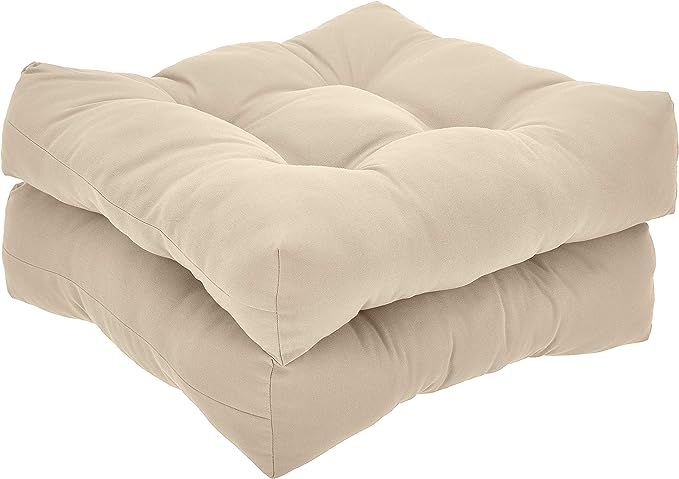 Amazon Basics Tufted Outdoor Seat Patio Cushion - Pack of 2, 19 x 19 x 5 Inches, Khaki | Amazon (US)