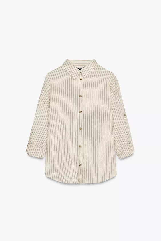 STRIPED TURN-UP CUFF SHIRT | Zara UK