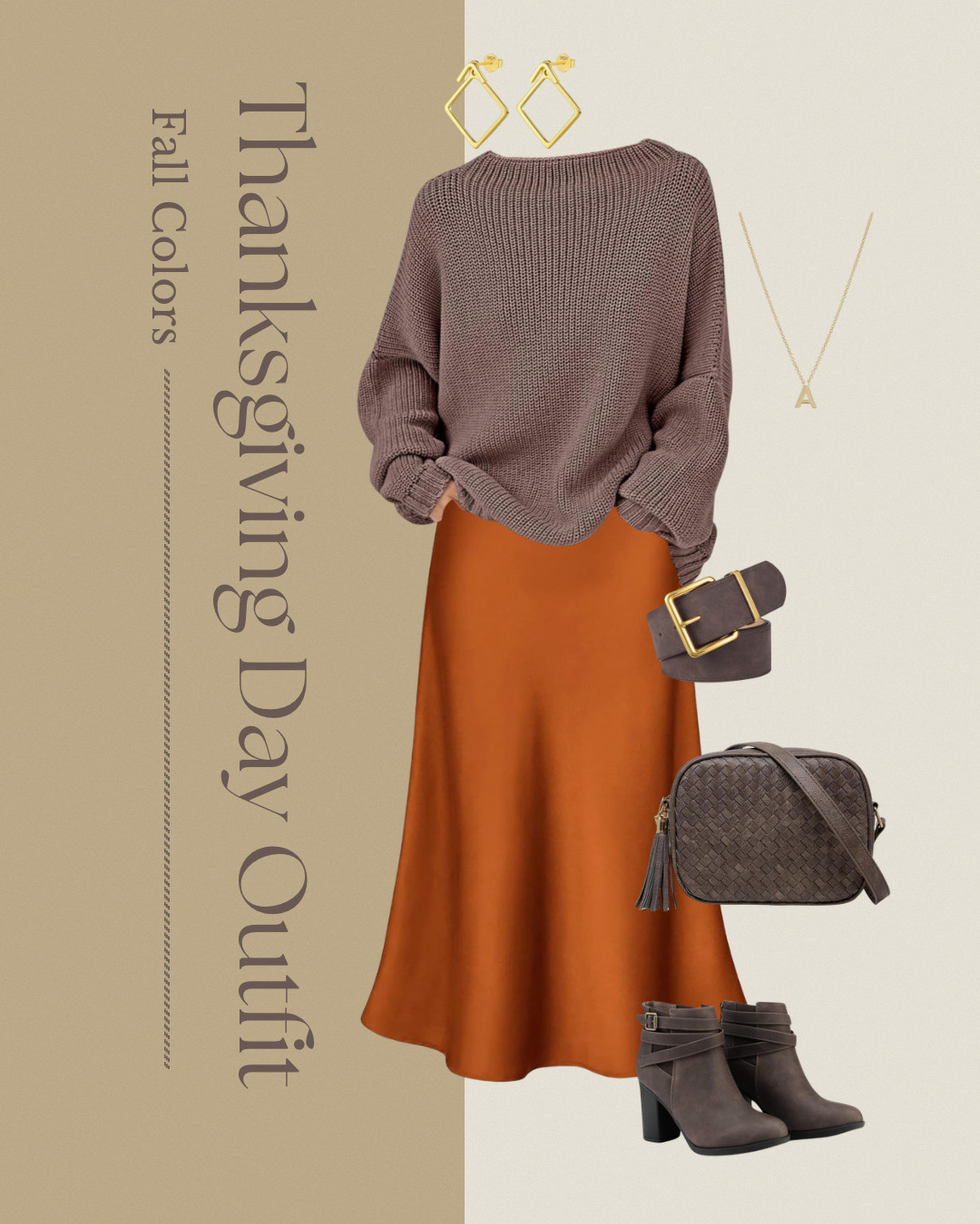 Thanksgiving outfit idea in warm fall colors.
The soft sweater the satin skirt and the simple accessories keep it comfortable but still styled.


#thanksgivingoutfit #falloutfitideas #fallstyle #comfortablestyle #ltkfashion #holidayoutfits #autumnstyle 

 #LTKHoliday #LTKootd #LTKWorkwear