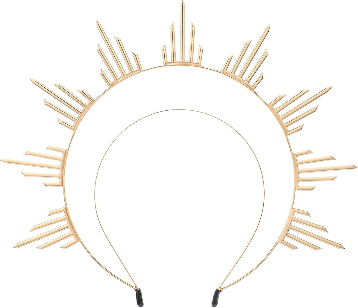 Amazon.com: COSUCOS Sun Goddess Halo Crown - Sunburst Gold Spiked Celestial Headpiece Virgin Mary Goddess Headband, Renfaire Golden Headwear Women Renaissance Cosplay Costume Hair Accessories for Masquerade Party : Beauty & Personal Care | Amazon (US)