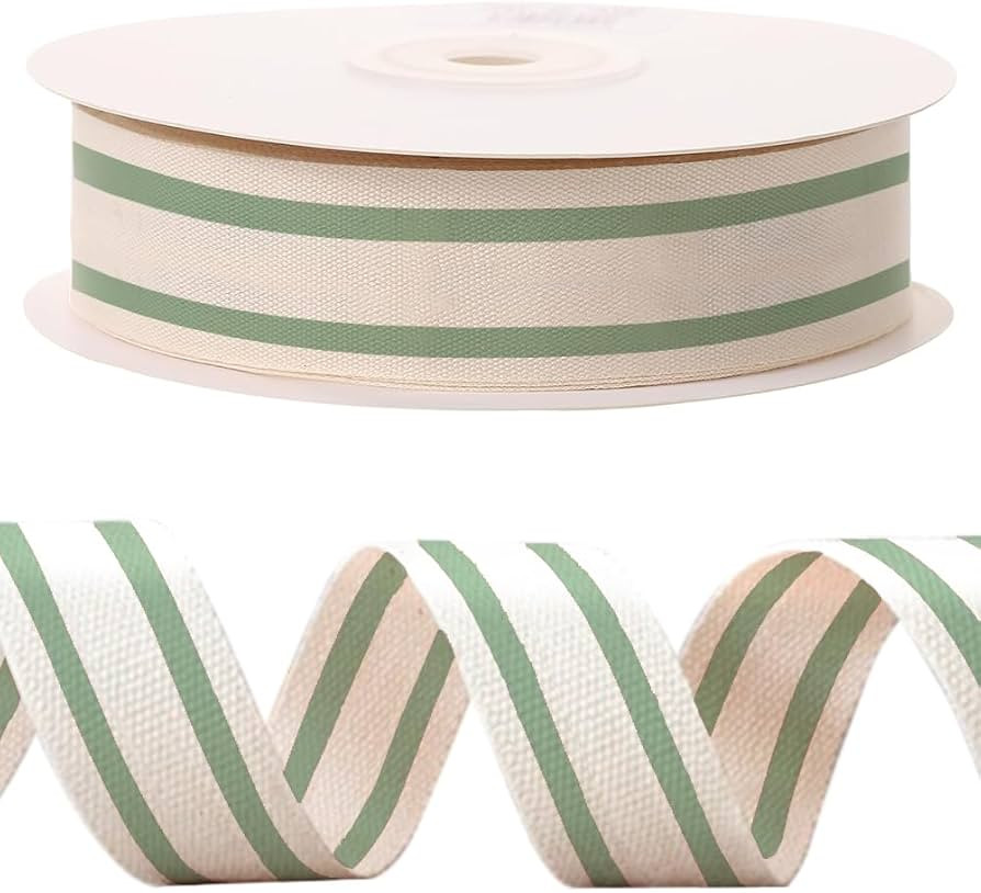 10 Yards Green Natural Cotton Ribbon for Crafting Sewing, 1 Inch Double Sided Webbing Straps Ribb... | Amazon (US)