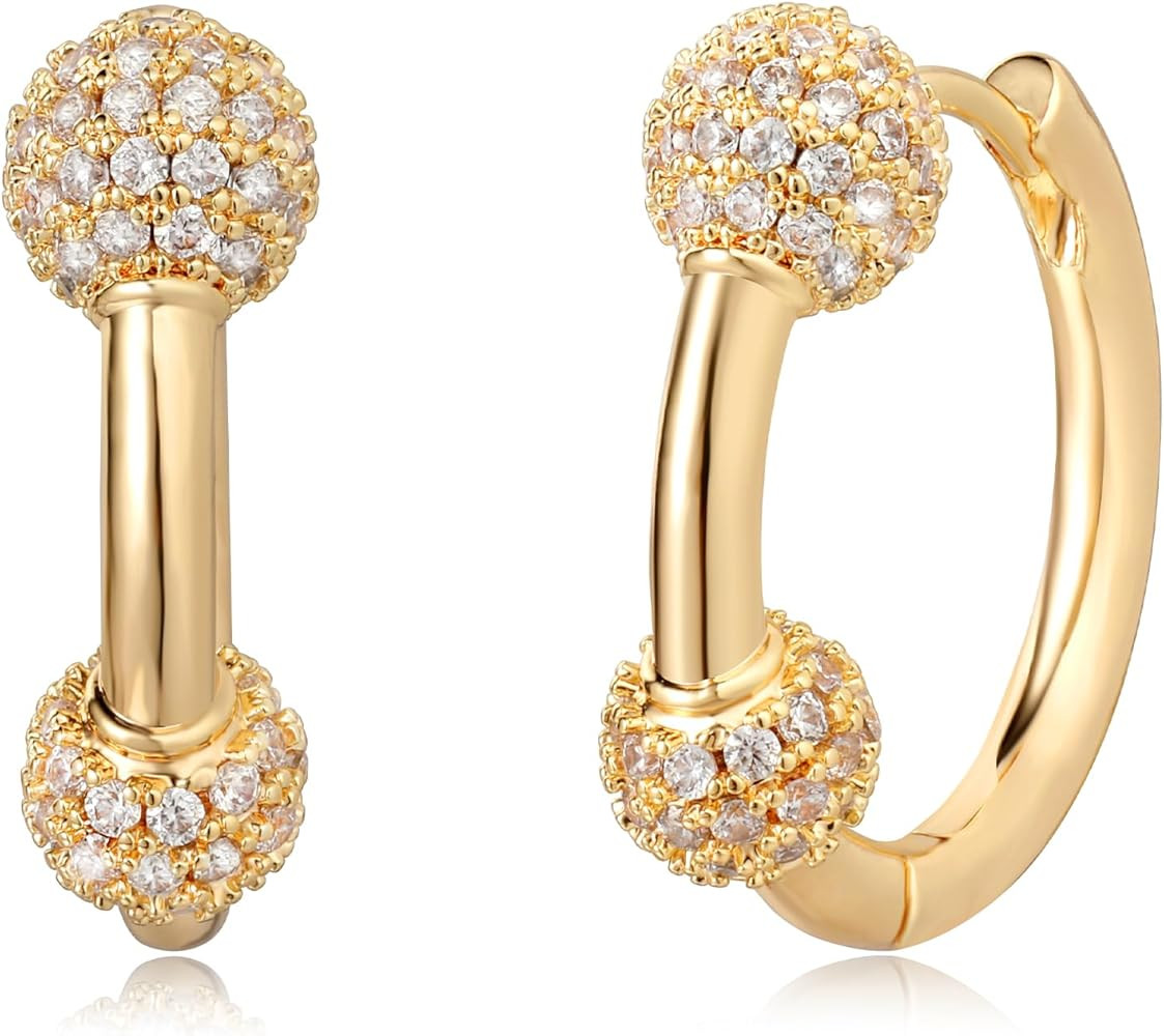 MTMY Huggie Hoop Earrings 14K Gold Plated Cubic Zirconia Dainty Simple Cute Beads Elegant CZ Circ... | Amazon (US)