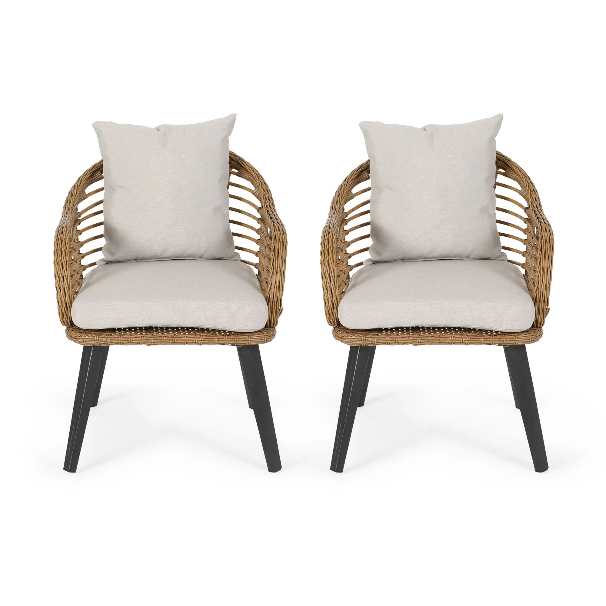 Noble House Tatiana Outdoor Wicker Club Chair in Brown and Beige (Set of 2) | Walmart (US)
