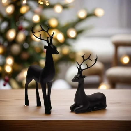 WYZCTTD 2Pcs Resin Reindeer Sculpture, Reindeer Ornament for Indoor Home Decor，Holiday Gifts，Black | Walmart (US)