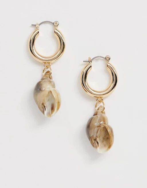 ASOS DESIGN hoop earrings with faux shell charm in gold tone | ASOS US